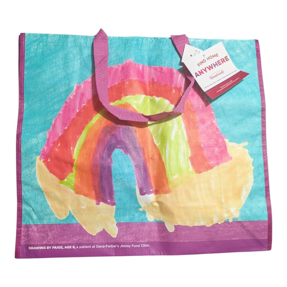 HomeGoods XL Reusable Tote Bag Colorful Rainbow Pink Handle Shopping Bag